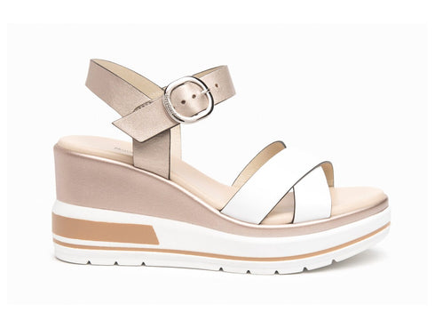 NeroGiardini Sandali con Cinturino e Zeppa Tomaia Pelle Bianca E218737D-707