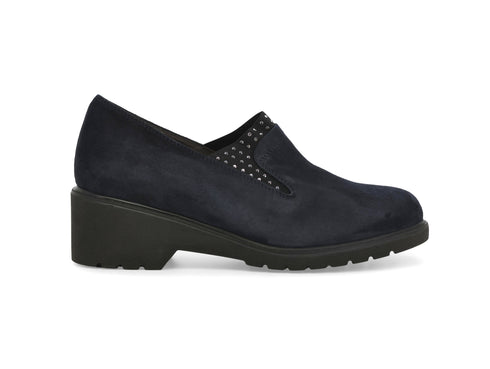 Melluso Mocassino Comfort Blu Navy in Camoscio con Tacco e Borchie R35738Z-254609