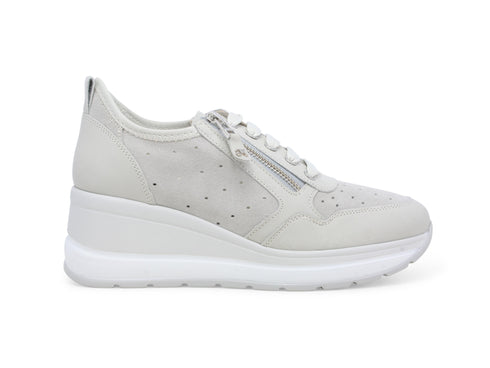Melluso Donna Scarpe Zeppa in Pelle e Camoscio Traforato Bianco R20456-244586