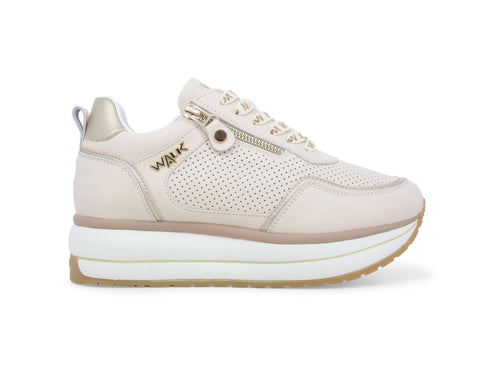 Melluso Sneaker Donna WALK con Zeppa in Pelle Traforata e Zip Beige K60039-244235
