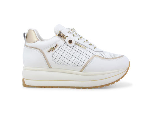 Melluso Sneaker WALK Donna con Zeppa e Zip in Pelle Traforata Bianca K60039-244236