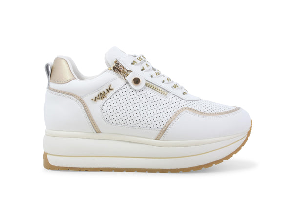 Melluso Sneaker WALK Donna con Zeppa e Zip in Pelle Traforata Bianca K60039-244236