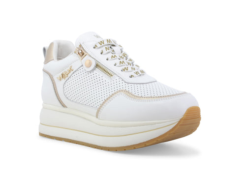 Melluso Women's WALK Sneaker with Wedge and Zip in Perforated Leather