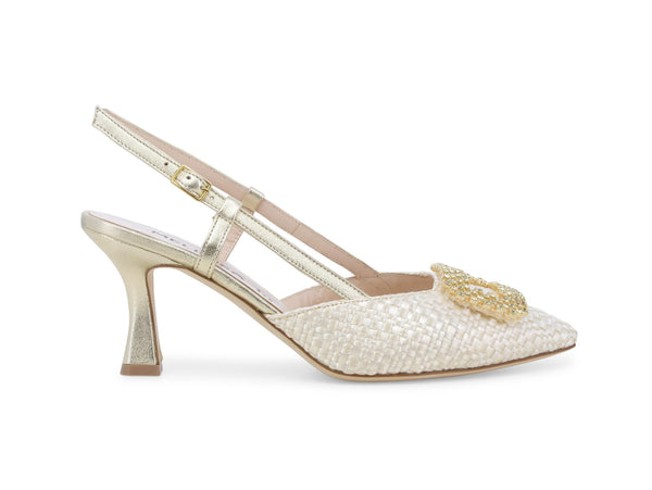 Melluso Décolleté Elegante Cerimonia in Tessuto Intrecciato Beige Platino E1675ZV-249114