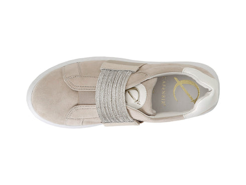 CafèNoir Slip-on Sneakers Elastic Rhinestone Suede Leather Upper