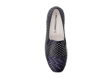 Valleverde Women's Navy Blue Perforated Leather Wedge Slip-on