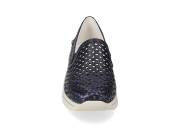 Valleverde Women's Navy Blue Perforated Leather Wedge Slip-on