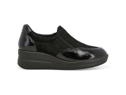 Melluso Slip-on Invernale Donna in Camoscio e Vernice con Zeppa Nera R25641Z-254555