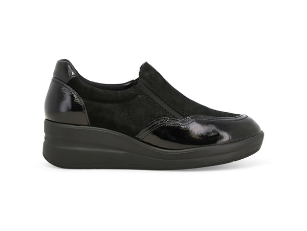 Melluso Slip-on Invernale Donna in Camoscio e Vernice con Zeppa Nera R25641Z-254555