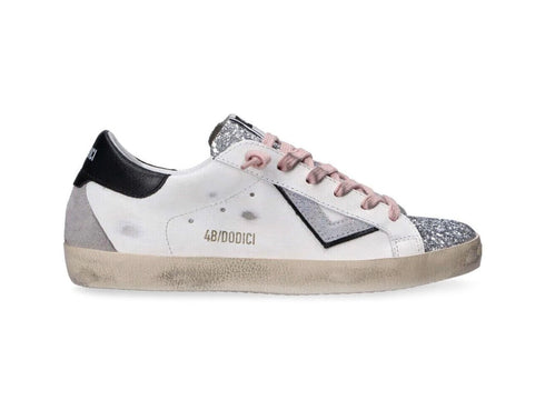 4B12 Sneakers Primavera Estate Donna Suprime Glitter e Pelle Bianco D310