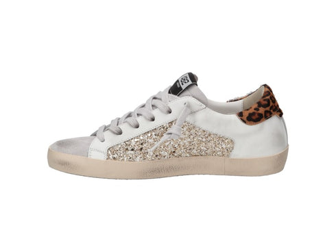 4B12 Women's Sneakers Suprime Written Sole Leather Upper Glitter