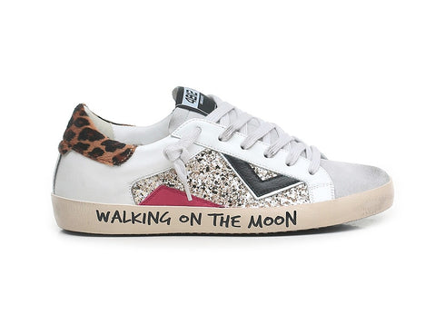 4B12 Sneakers Donna Suprime Scritta Suola Tomaia Glitter e Pelle DBS268