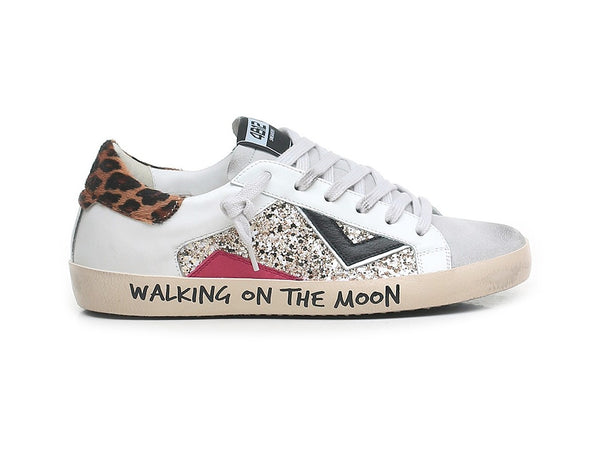 4B12 Sneakers Donna Suprime Scritta Suola Tomaia Glitter e Pelle DBS268