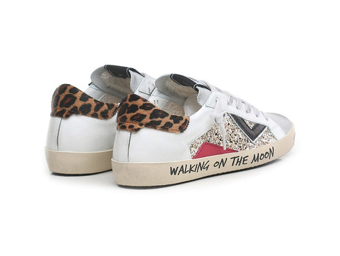 4B12 Women's Sneakers Suprime Written Sole Leather Upper Glitter