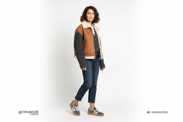 Sneakers Back 70 donna calzate con jeans indaco cropped, camicia bianca, cardigan antracite boxy e giacca shearling. Outfit 2