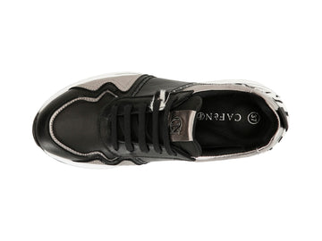 CafèNoir Lace-up Wedge Sneaker with Animalier and Leather Upper