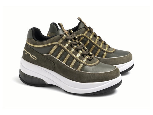 Fornarina Shoes UP Laces Platform Suede Fabric Army Gold