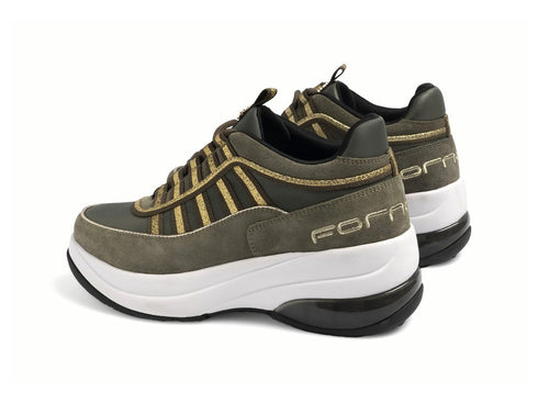 Fornarina Shoes UP Laces Platform Suede Fabric Army Gold