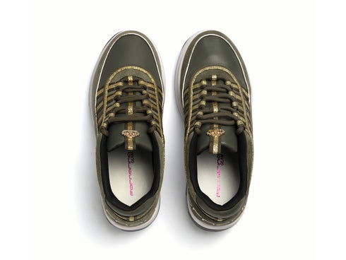 Fornarina Shoes UP Laces Platform Suede Fabric Army Gold