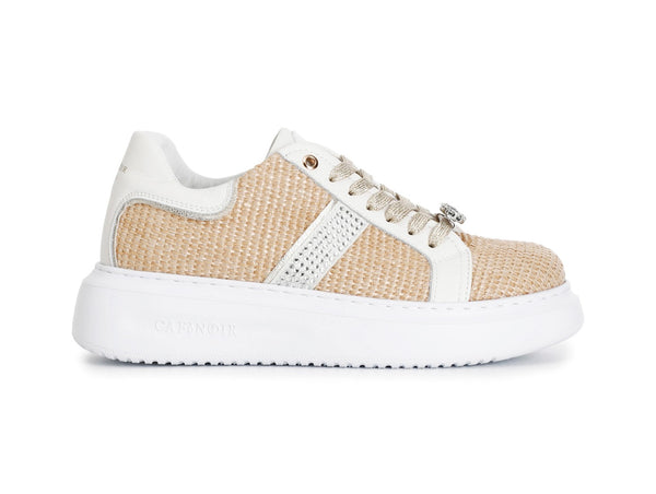 CafèNoir Scarpe Gioiello Stringate con Microstrass Tomaia Raffia Beige C1DE9010-M008
