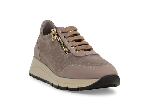 Melluso Beige Women's Comfort Sneaker in Leather and Suede with Zip