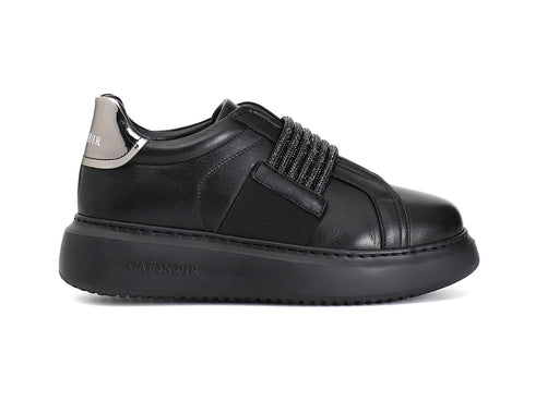 CafèNoir Sneakers Invernale Slip-on Elastico Strass Tomaia Pelle Nera C1DE1003-N001