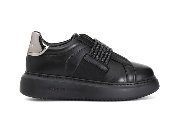 CafèNoir Sneakers Invernale Slip-on Elastico Strass Tomaia Pelle Nera C1DE1003-N001