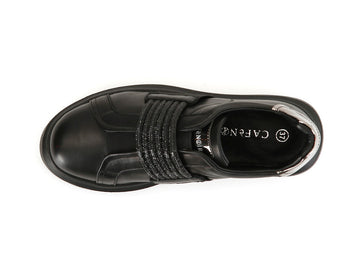 CafèNoir Winter Sneakers Slip-on Elastic Rhinestone Upper Leather