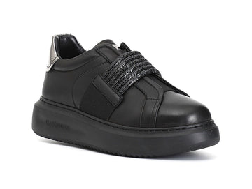 CafèNoir Winter Sneakers Slip-on Elastic Rhinestone Upper Leather