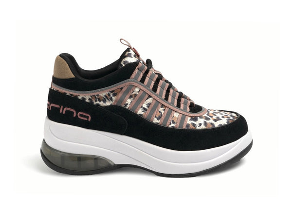 Fornarina Sneakers UP Lacci Zeppa Camoscio Tessuto Animalier