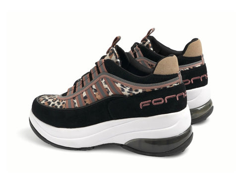 Fornarina Sneakers UP Lacci Zeppa Camoscio Tessuto Animalier