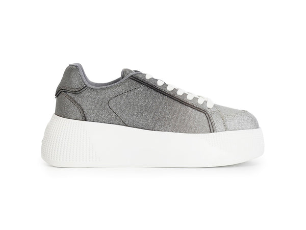 CafèNoir Donna Sneakers Lacci Suola Platform Tomaia Tessuto Argento C1DF9025-L001