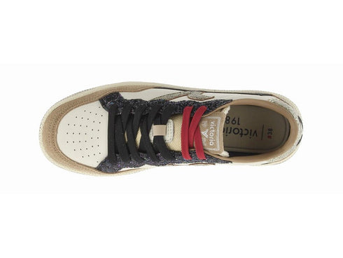 Victoria Smash Multi-Material Sneaker with Glitter and Double Laces