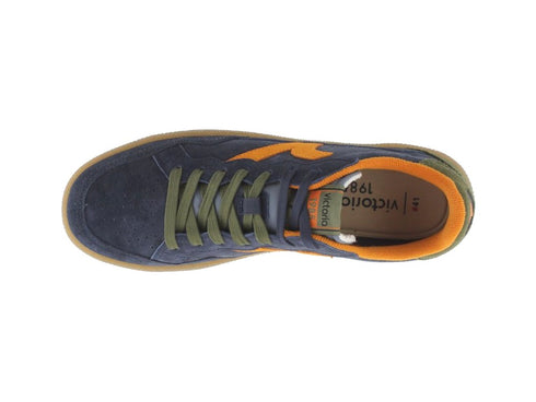 Victoria Smash Men's Sneaker in Navy Blue and Orange Suede