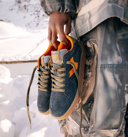 Victoria Smash Men's Sneaker in Navy Blue and Orange Suede
