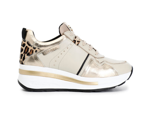 CafèNoir Donna Sneaker Lacci con Zeppa Tomaia Pelle Beige Platino C1DN1005-M015