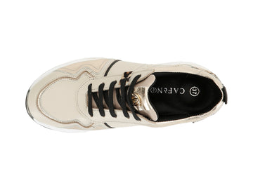 CafèNoir Women's Lace-up Sneaker with Wedge Leather Upper