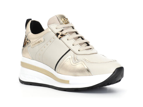 CafèNoir Women's Lace-up Sneaker with Wedge Leather Upper