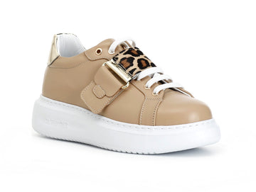CafèNoir Women's Sneakers Animalier Strap Leather Upper
