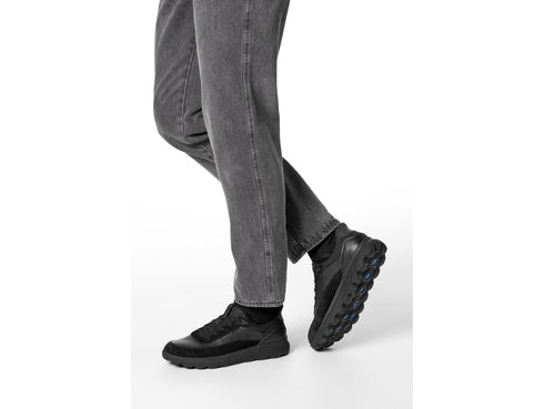 Geox Men's Spherica Plus Fast Sneakers in Black Leather and Suede