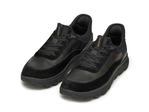 Geox Men's Spherica Plus Fast Sneakers in Black Leather and Suede