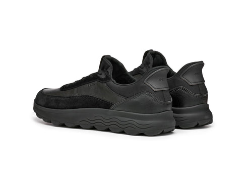 Geox Men's Spherica Plus Fast Sneakers in Black Leather and Suede