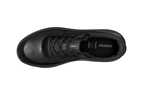 Geox Men's Spherica Plus Fast Sneakers in Black Leather and Suede
