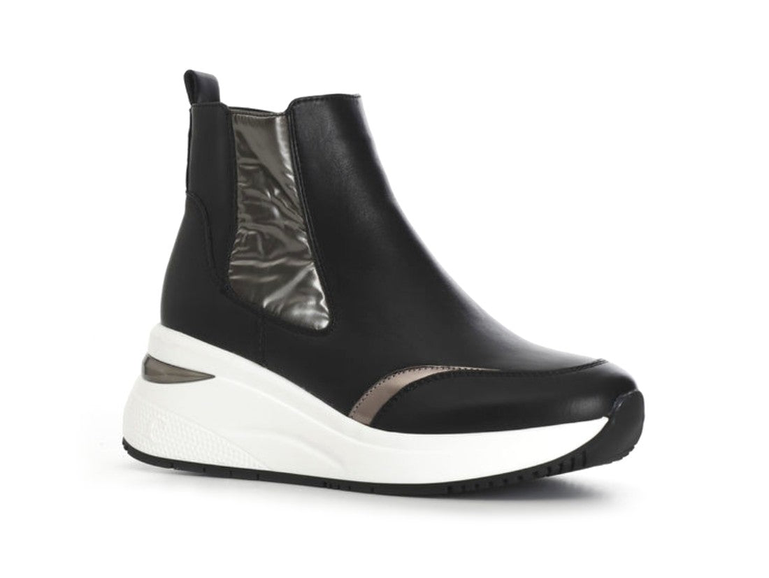 CafèNoir Women's Wedge Ankle Boots Black Leather Upper – Grimandi