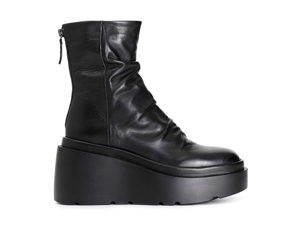 CafèNoir Stivaletti Autunno/Inverno in Pelle con Lavorazione Plissé Nera C1HA1013-N001