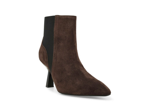 Melluso Stivaletto Marrone in Camoscio con Tacco a Scultura e Zip