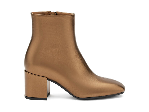 Frau Stivaletti Classici Eleganti Tacco Largo in Pelle Laminata Bronzo 61Y1