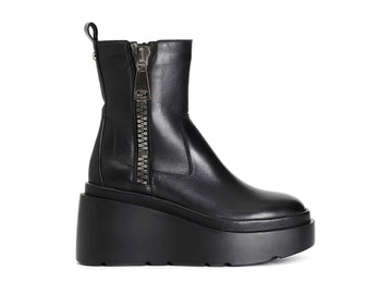 CafèNoir Stivaletti in Pelle con Maxi Zip Laterale Suola Zeppa Nera C1HA1011-N001