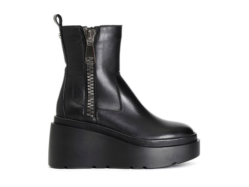 CafèNoir Stivaletti in Pelle con Maxi Zip Laterale Suola Zeppa Nera C1HA1011-N001