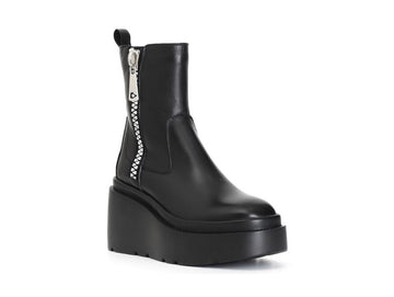 CafèNoir Upper Leather Boots with Maxi Side Zip and Wedge Sole